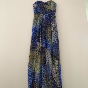 Strapless peacock high low dress